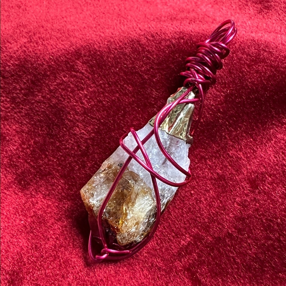 RUBYRUDI Hand Crafted Citrine Lemon Quartz Pendant Wire Wrapped 0790 B